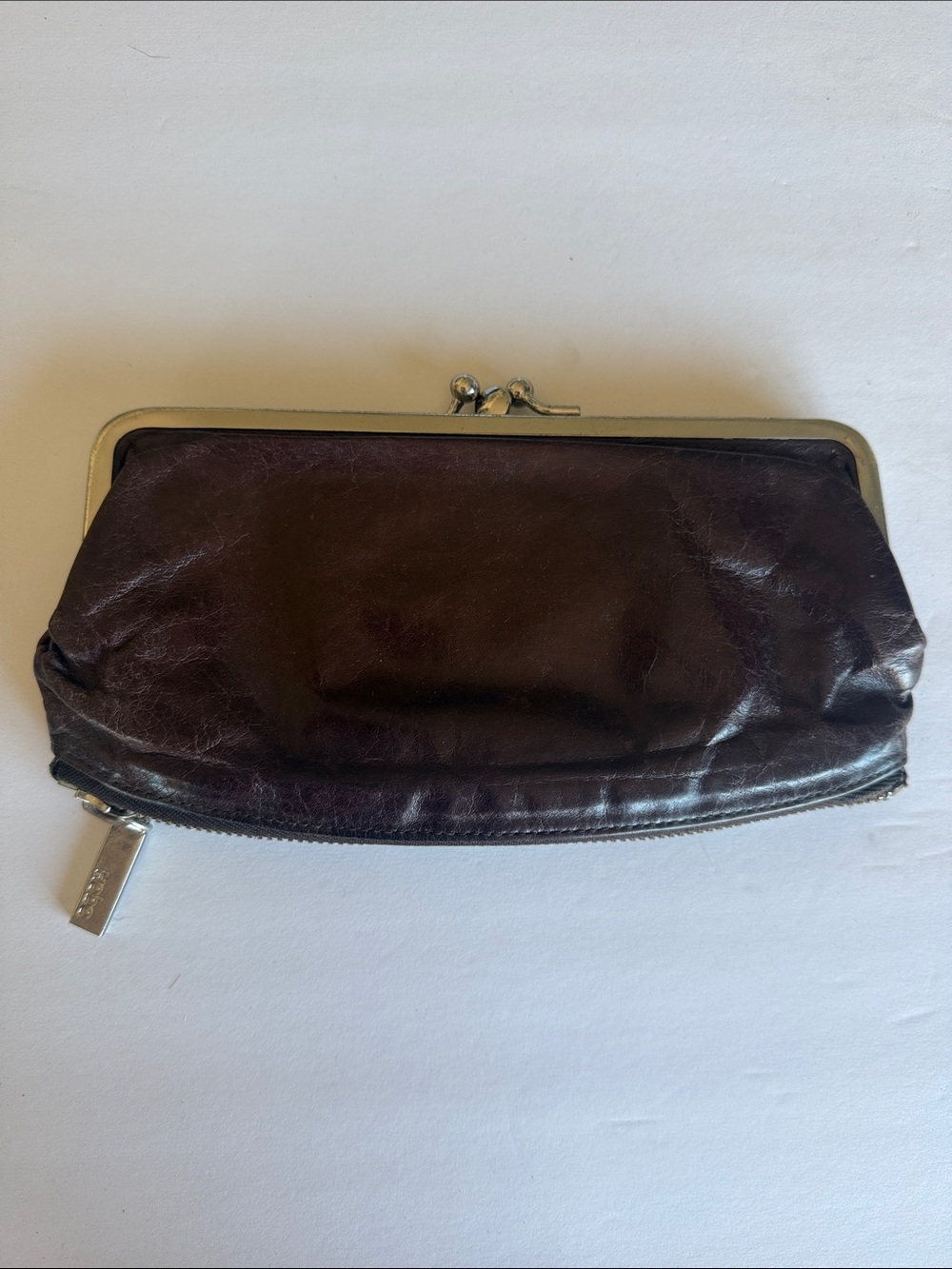 HOBO Leather Kiss-Lock Clutch Wallet - Dark Brown